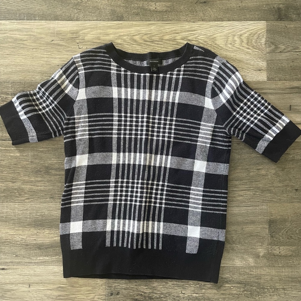 Halogen sweater short sleeve black white sz S